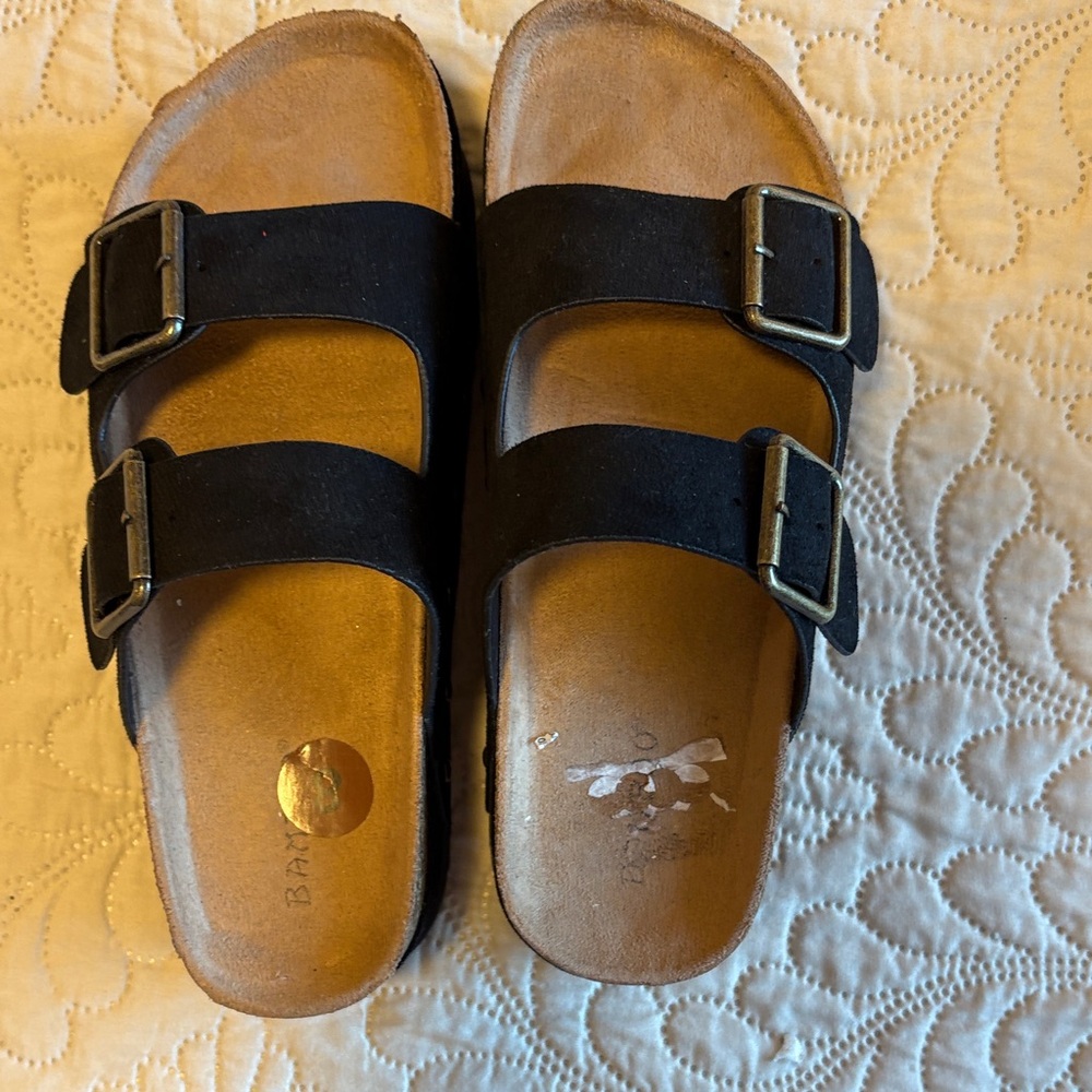 BAMBOO Black womens Sandals with Buckles